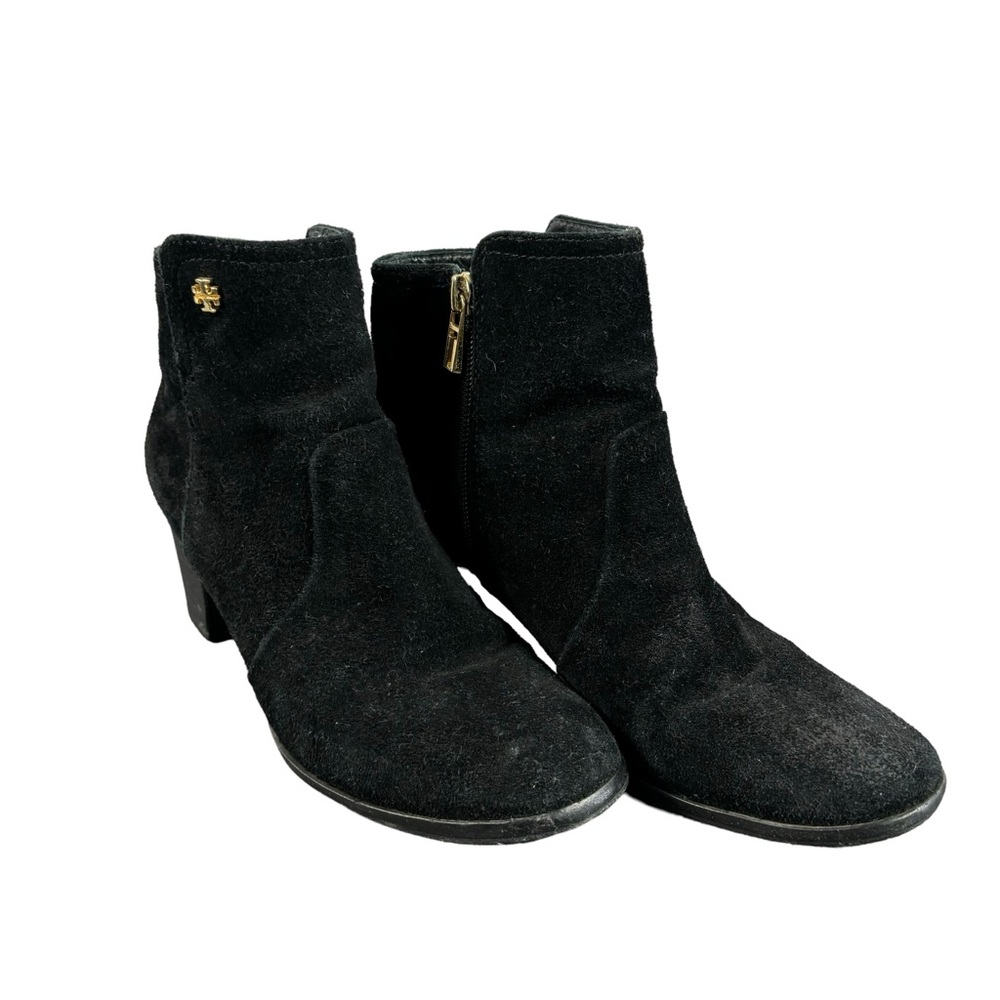 Tory Burch Sabe Black Suede Heeled Ankle Boots Bootie Size 6.5